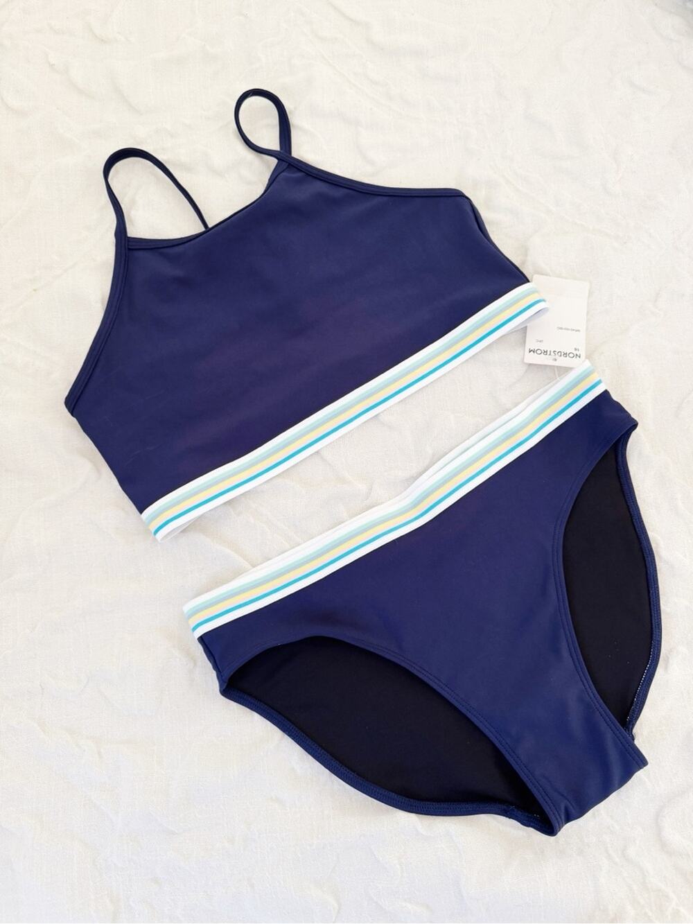 Zella Navy Two-Piece Bikini Set with Stripe Trim Size 16
